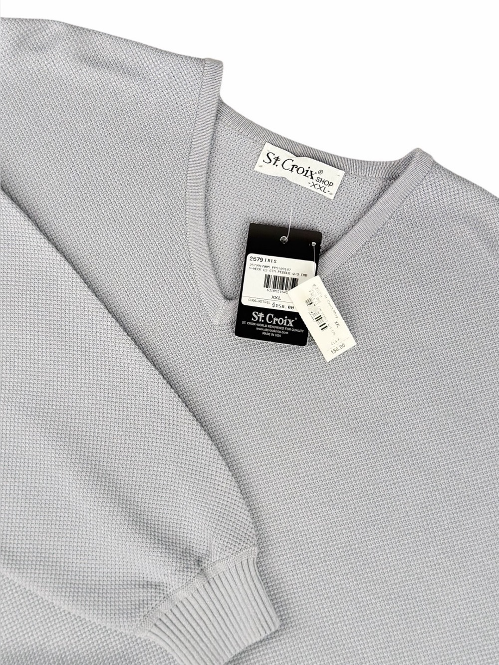 St. Croix Men's XXL V-Neck Sweater Iris Blue Pebble Knit Cotton USA Made NWT